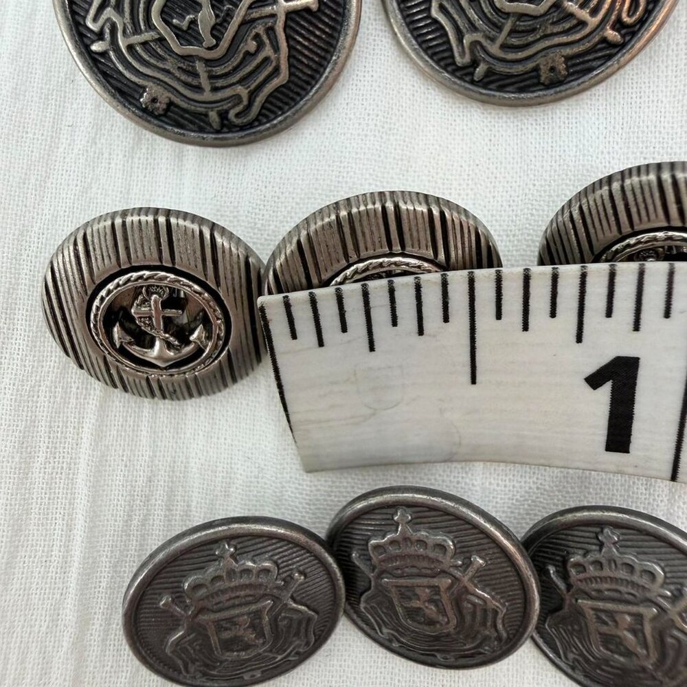 Vintage Metal Buttons Military Crest Anchor Crown Lot 13 pcs Mixed Sizes - Picture 3 of 3